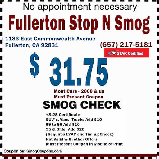 Fullerton Smog Check Stop Coupon